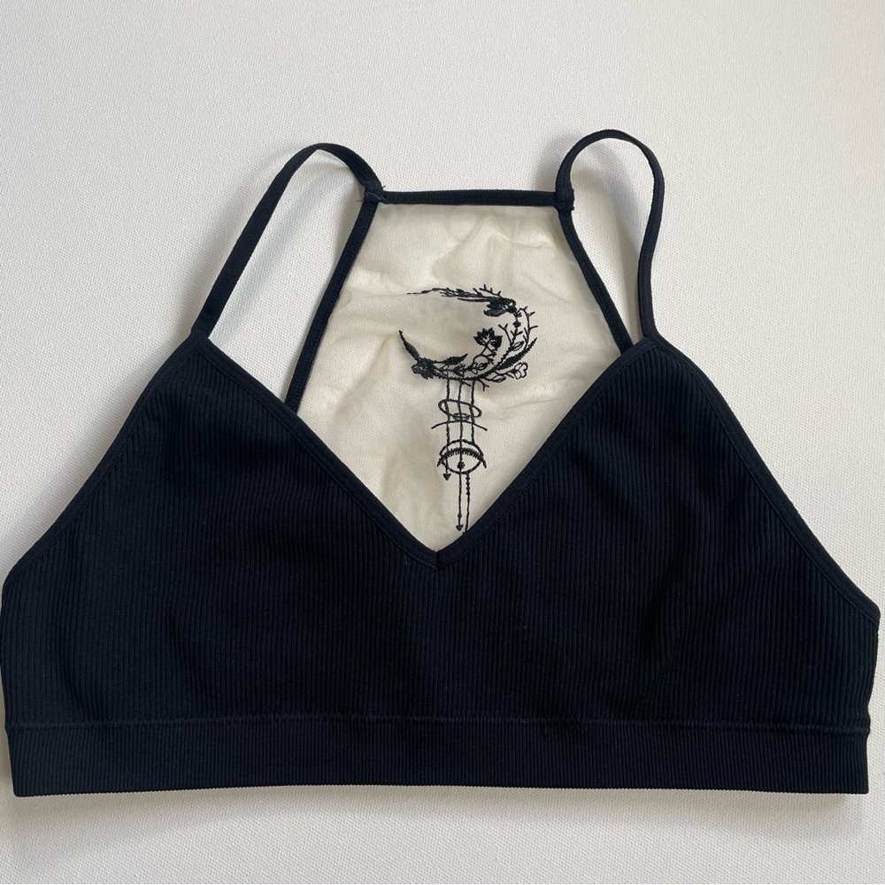 Celestial Mesh Back Ribbed Bralette — Size M/L Whimsical Moon Whimsygoth Black